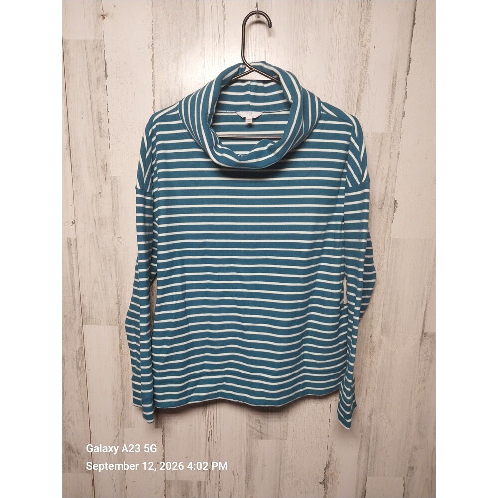 Womens Blouse Time and Tru Large Blue and Ivory Striped Very Soft New
